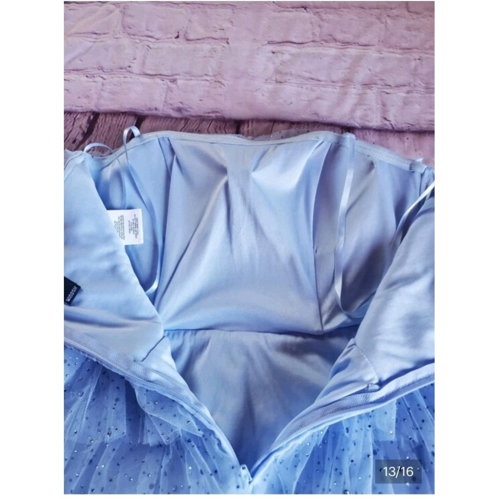 Windsor Arie Powder Blue Strapless Tiered Tulle Mini Dress Rhinestone Fairy Med - Picture 10 of 13